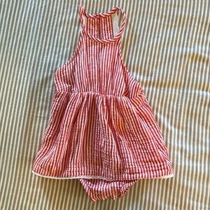 Baby Girls Tank Sunsuit, Red & White Striped with snap bottom, 18M
